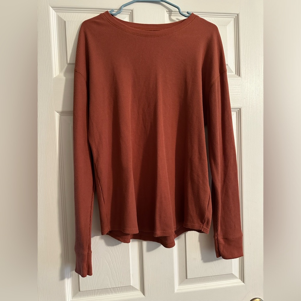 Time & Tru XL Burnt Orange Waffle Long Sleeve Tee